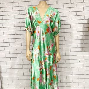 Asos Women’s Green Floral Satin Tea Maxi Dress